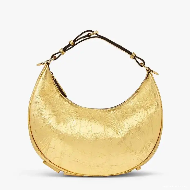 Affordable HOT Fendigraphy Leather Hobo Bag Gold In Calf Small Fendi 0701